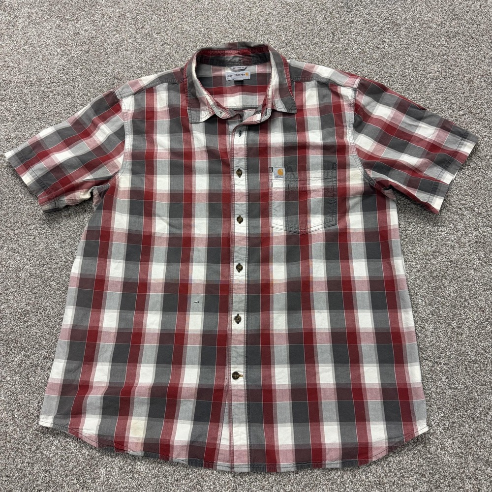 Carhartt Shirt Mens XL Red Plaid Short Sleeve Button Up Workwear Casual